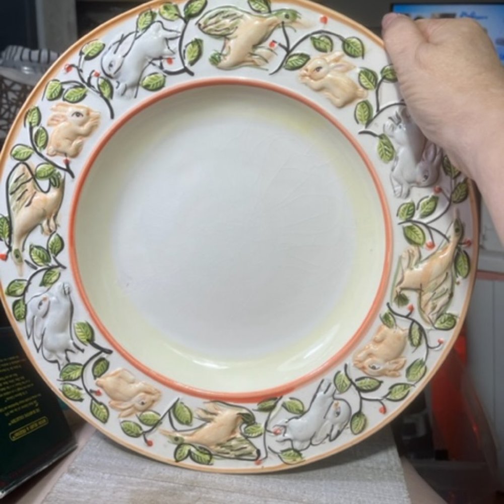 Beautiful Round Platter With Rabbits
